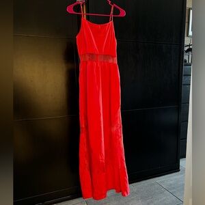 Mesh/lace panel maxi dress